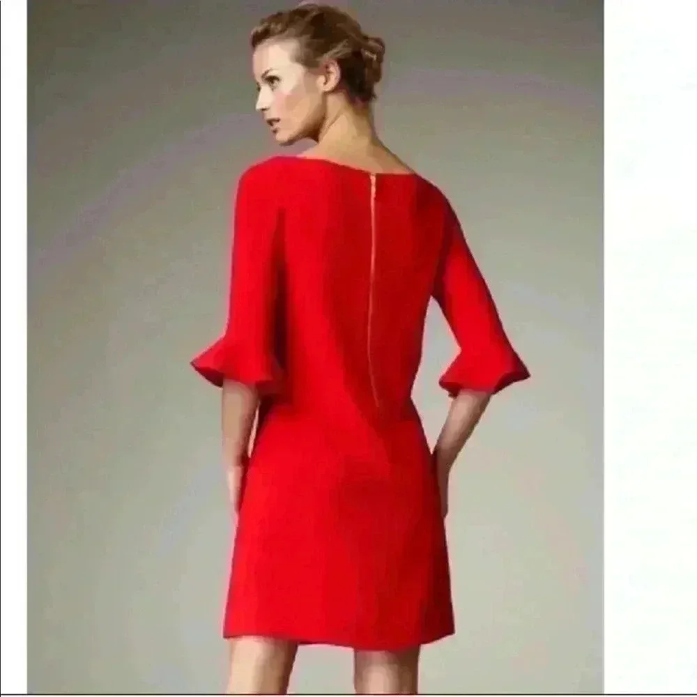 Kate Spade Luna red fluted sleeve wool shift dress